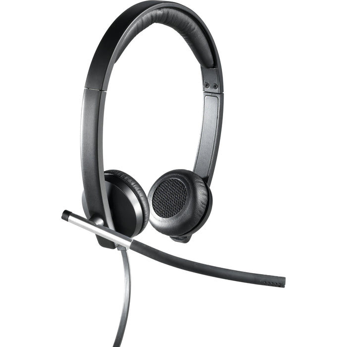 Logitech H650e Wired Headset, Stereo Headphones with Noise-Cancelling Microphone, USB, In-Line Controls, Indicator LED, PC/Mac/Laptop - Black Stereo Single