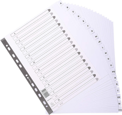 Exacompta - Ref MWDA-ZZ-EW - Mylar Printed Indices - For Use With A4+ Documents, Pre-Punched, 160gsm White Card with Reinforced Plastic Tabs, FSC-Certified - 20-Part Dividers (A-Z) A4+ 20 Part (A-Z)
