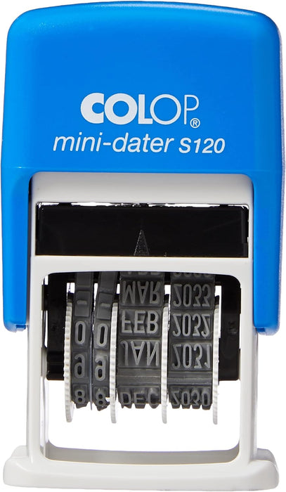 COLOP S120 Mini Dater Stamp - Black Ink | 104834 | 4mm Adjustable Self-inking Date Stamp | Manually Adjustable - Runs for 12 Years