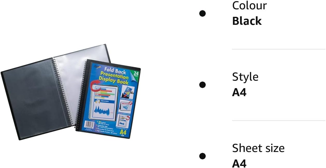 Tiger 301783 13803X 24 A4 Pocket Fold Back Display Book - Black