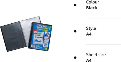 Tiger 301783 13803X 24 A4 Pocket Fold Back Display Book - Black