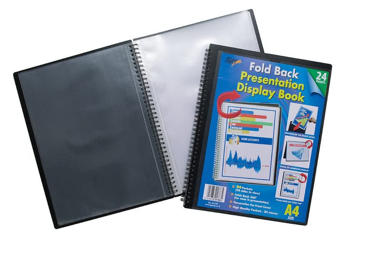 Tiger 301783 13803X 24 A4 Pocket Fold Back Display Book - Black