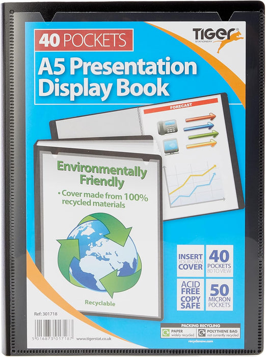 Tiger 301718 40 A5 Pocket Presentation Display Book - Black,Medium