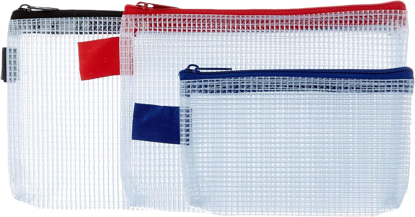 Tiger - Tiger Tuff Bag Polypropylene Triple Pack of A6 Mini and DL 500 Micron Clear with Assorted Colour Zips (Pack 3) - 301379