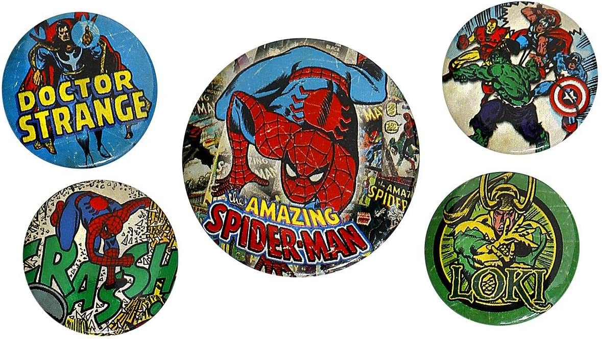 Pyramid International Marvel Retro Spider-Man Badge, Multi-Colour, 4 x 25 mm & 1 x 38 mm