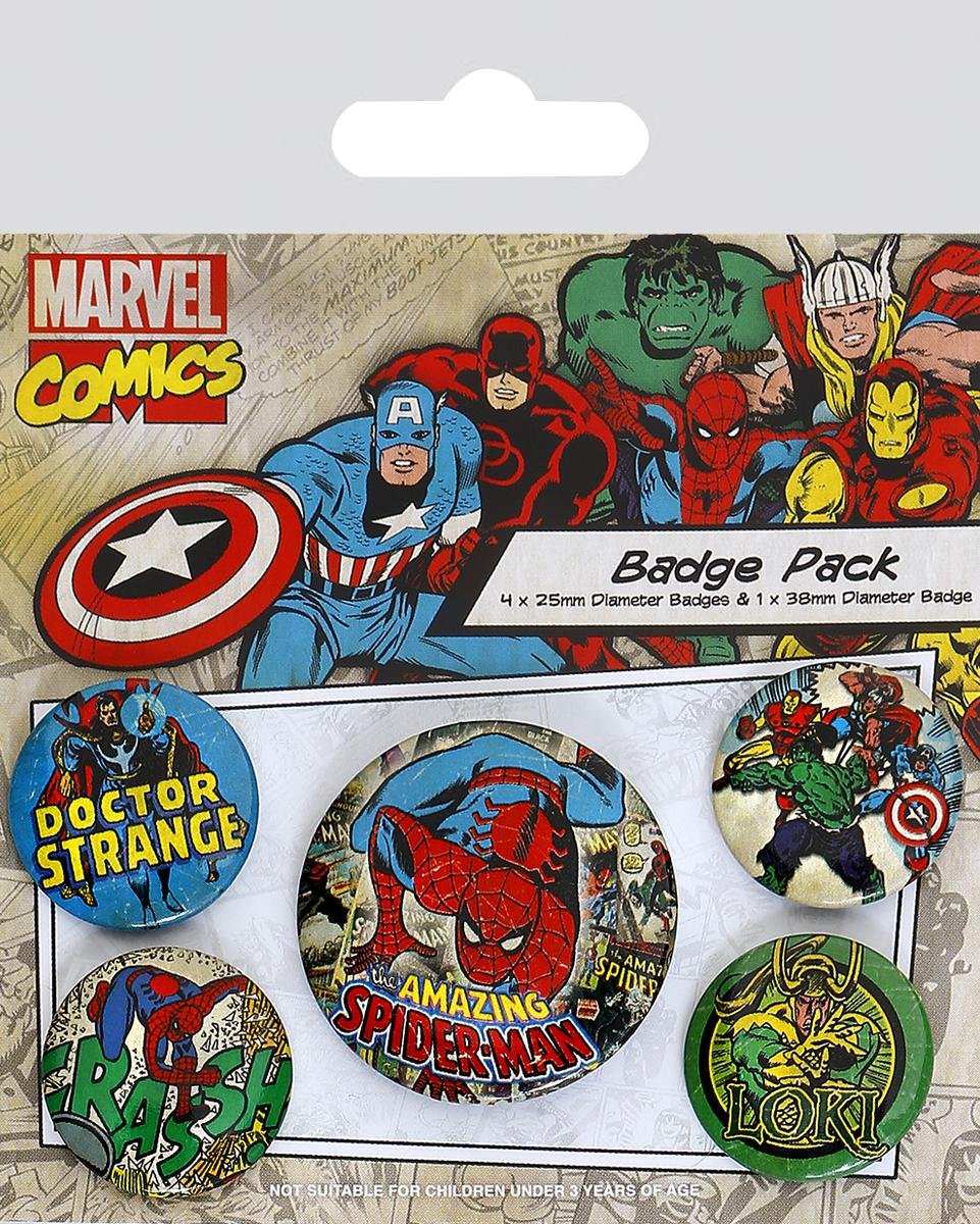 Pyramid International Marvel Retro Spider-Man Badge, Multi-Colour, 4 x 25 mm & 1 x 38 mm