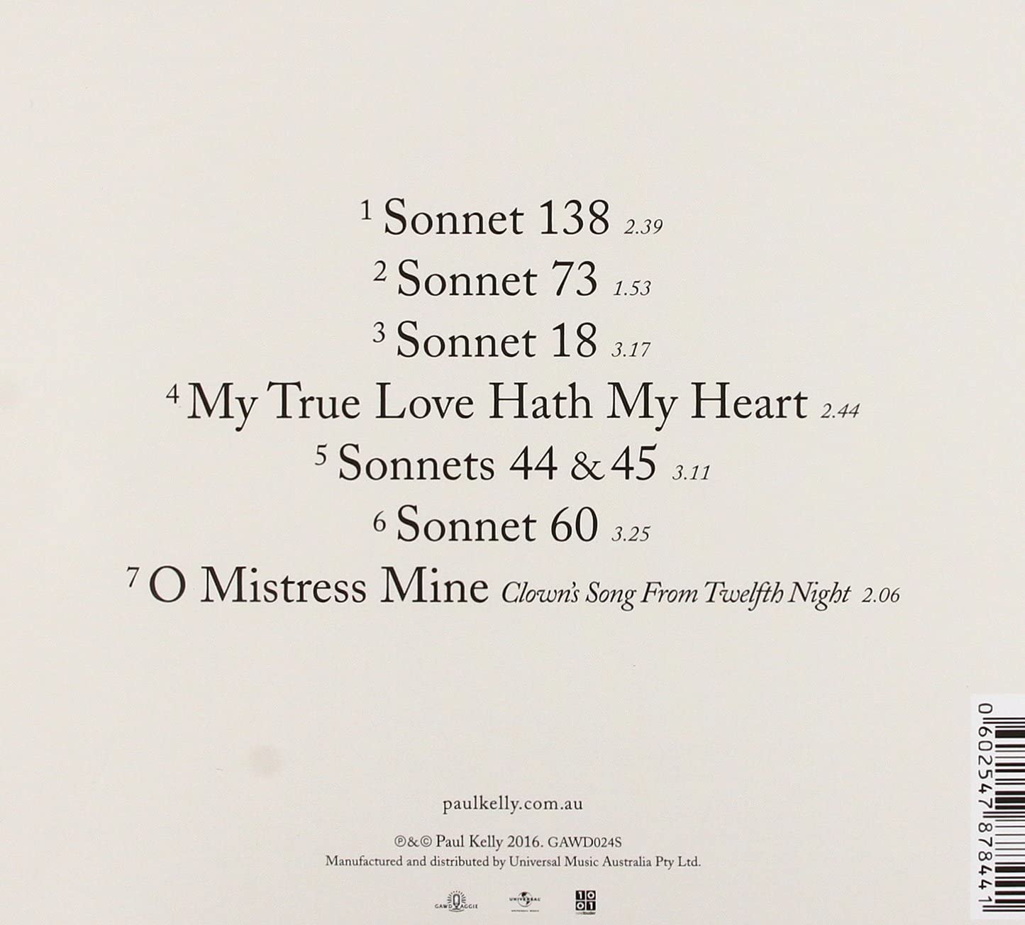 Seven Sonnets & A Song