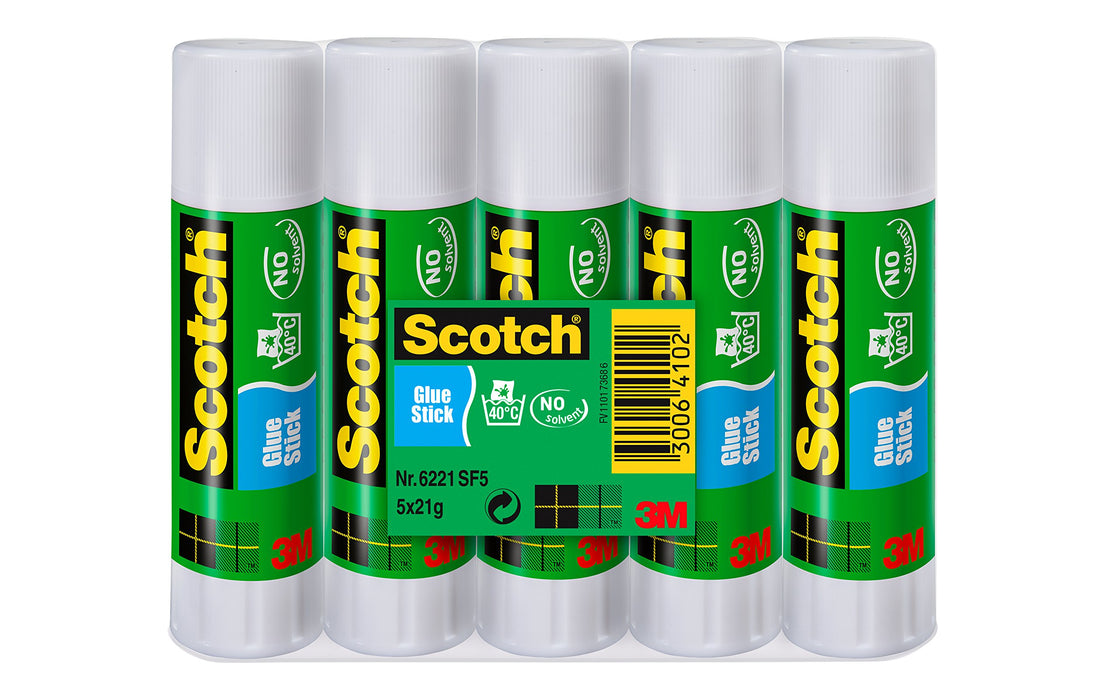 3M Scotch Permanent Glue Stick Solvent-free, 1 Pack of 5 Glue Sticks, 21g per Stick - Water-based Strong-Hold Adhesive Stick for Arts & Crafts