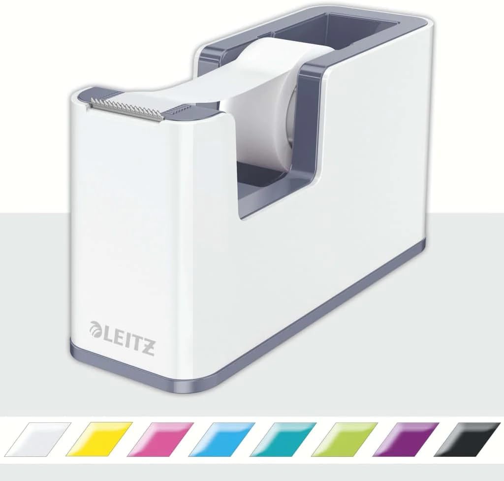 Leitz Tape Dispenser, Heavy Base with Tape, Wow Range, Pearl White/Grey