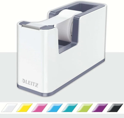 Leitz Tape Dispenser, Heavy Base with Tape, Wow Range, Pearl White/Grey