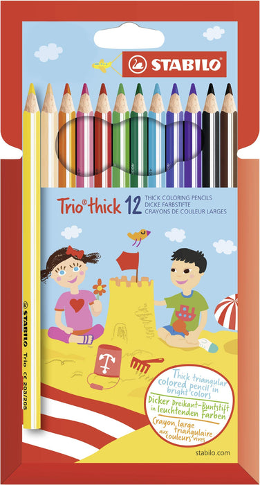 Triangular Colouring Pencil - STABILO Trio thick - Pack of 12 - Assorted Colours