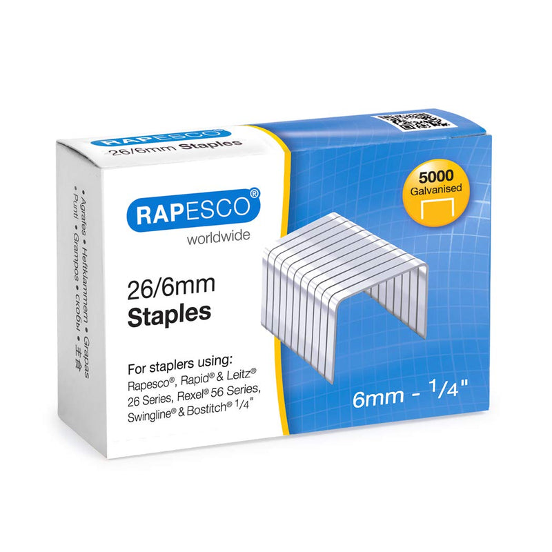 Rapesco S11662Z3 Grapas Galvanizadas Tipo 26/6 mm (No.56), Paquete de 5000