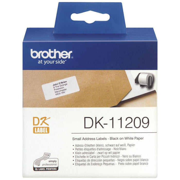 Brother DK-11209 Label Roll, Small Address Labels, Black on White, 800 Labels, Small Address Labels (29 x 62 mm) Brother Genuine Supplies