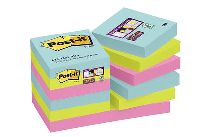 Post-it 62212SMI 47.6 x 47.6 mm Super Sticky Note - Aqua Wave/Neon Green/Neon Pink