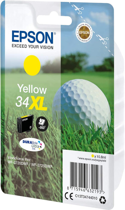 Epson 34 Serie Pallina da Golf, Cartuccia Originale Getto d'Inchiostro DURABrite Ultra, Formato XL, Giallo