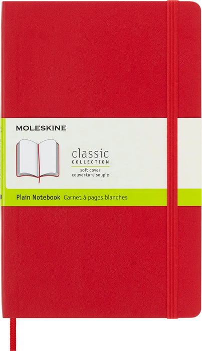 Moleskine Classic Plain Paper Notebook, Soft Cover and Elastic Closure Journal, Color Scarlet Red, Size Large 13 x 21 A5, 192 Pages Scarlet Red Large Plain