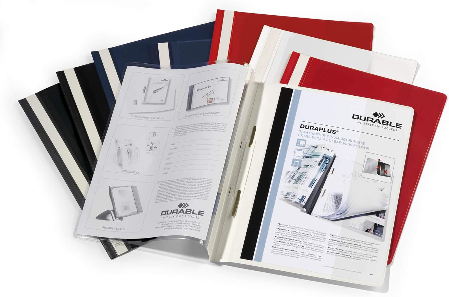 Durable 257901 Duraplus Folder with Transparent Pocket for A4 Documents - Black - Pack of 25