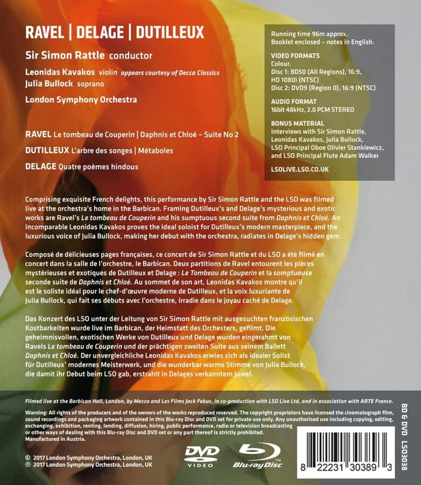 Ravel: Daphnis & Chloé Suite 2, Le Tombeau de Couperin; Dutilleux: L'Arbre des Songes, Métaboles; Delage: Quatre Poèmes Hindous (London Symphony Orchestra/Sir Simon Rattle) 2 Blu-ray/DVD Doubleplay