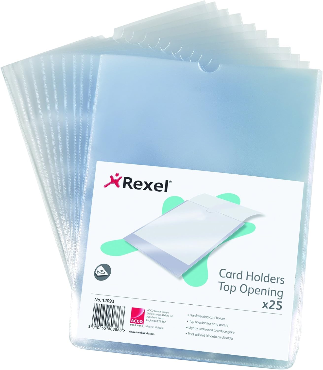 Rexel Card Holder Polypropylene Wipe-clean Top-opening A5 Ref 12093