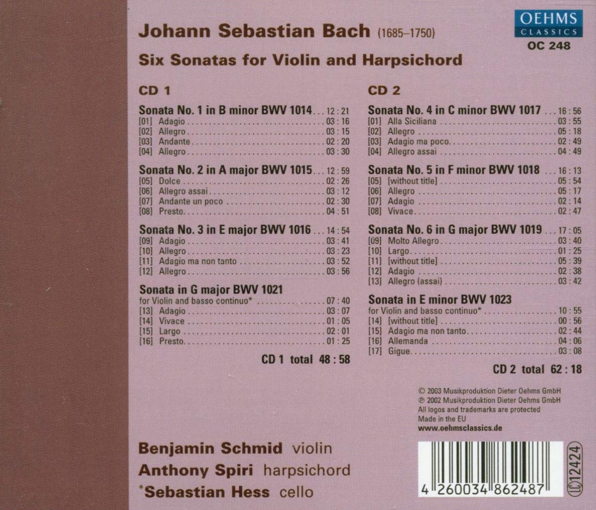 Bach: 6 Sonatas for Violin and Harpsichord
