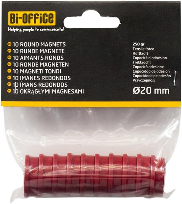 Bi-Office Pack of 10 Round Magnets 20 mm Red