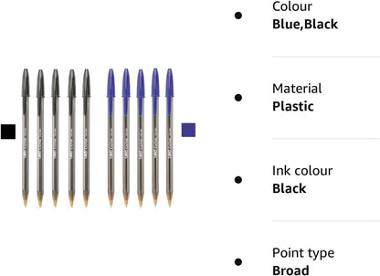 BIC Cristal Large, Wide Point Ball Ballpoint Pens, Smooth Ink Flow, Lightly Smoked Barrel, in Blue, Pack of 50