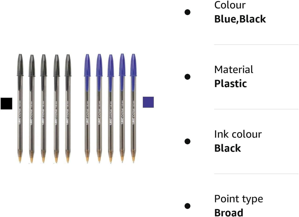 BIC Cristal Large, Wide Point Ball Ballpoint Pens, Smooth Ink Flow, Lightly Smoked Barrel, in Blue, Pack of 50
