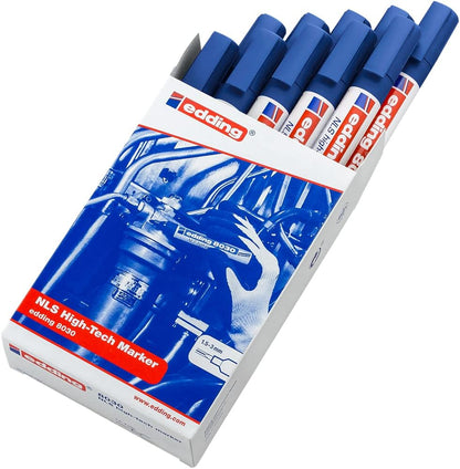 edding 8030 NLS high-tech marker - blue - 10 pens - bullet nib 1.5-3 mm - rustproof marker for low-corrosion marking - for use on steel, metal, iron, aluminium