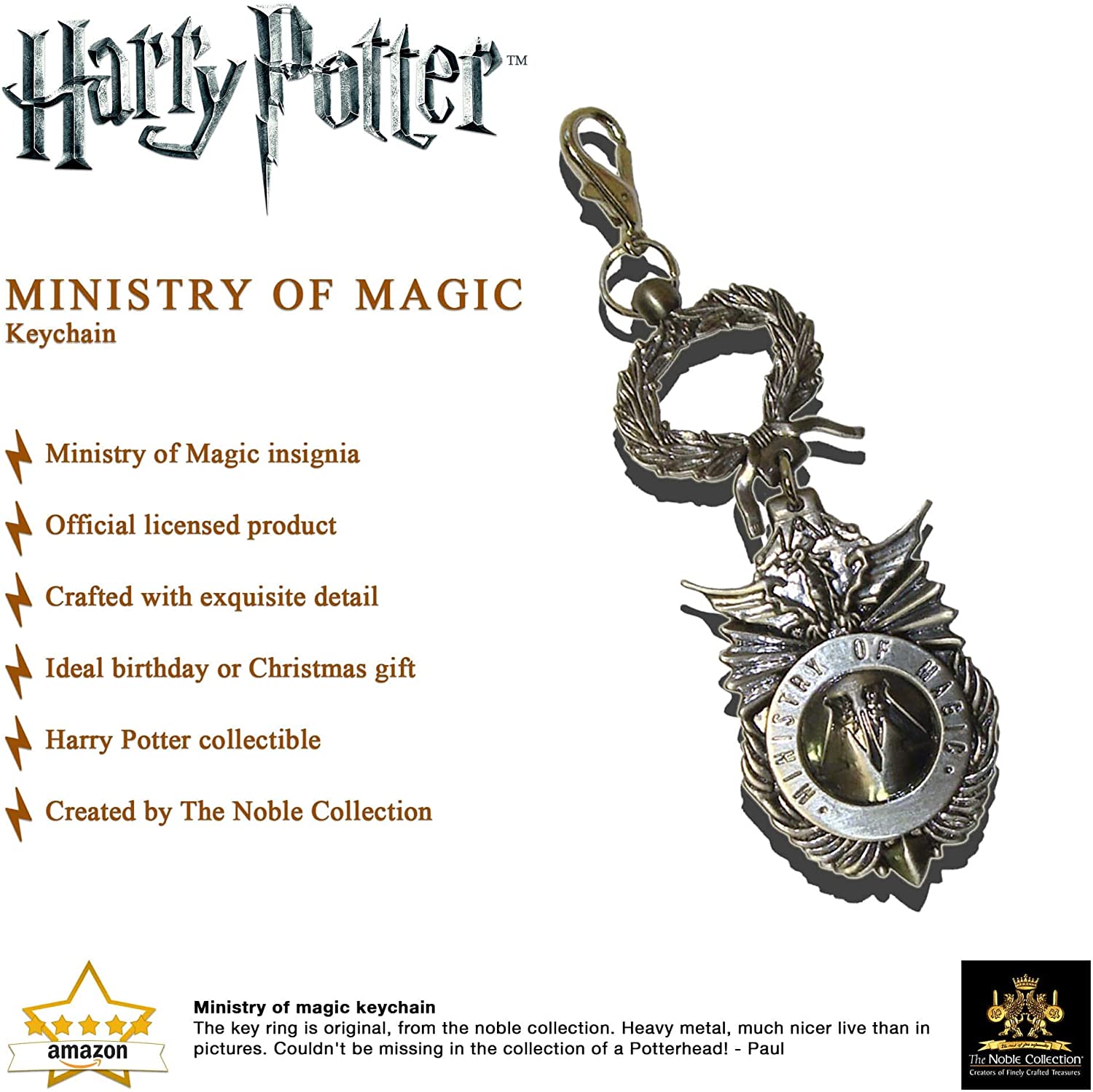 The Noble Collection Harry Potter Ministry of Magic Keychain - 2in (4.5cm) Ministry of Magic Insignia - Harry Potter Film Set Movie Props Gifts Merchandise