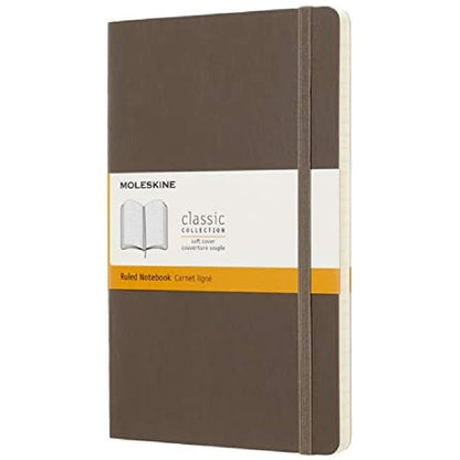 Moleskine Classic Ruled Paper Notebook - Soft Cover and Elastic Closure Journal - Color Earth Brown - Large 13 x 21 A5 - 192 Pages Earth Brown Large Ruled