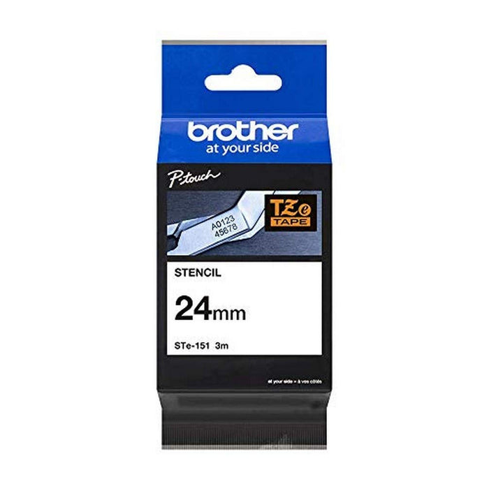 Brother STe-151 Labelling Tape Cassette, 24 mm (W) x 3 m (L), Stencil Tape, Brother Genuine Supplies, Black on White