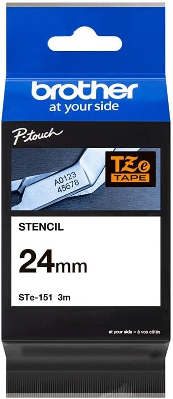 Brother STe-151 Labelling Tape Cassette, 24 mm (W) x 3 m (L), Stencil Tape, Brother Genuine Supplies, Black on White