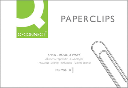 Q-Connect 77mm Round Wavy Paperclip (Pack of 100