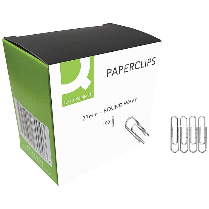Q-Connect 77mm Round Wavy Paperclip (Pack of 100) Pack of 100 KF27004
