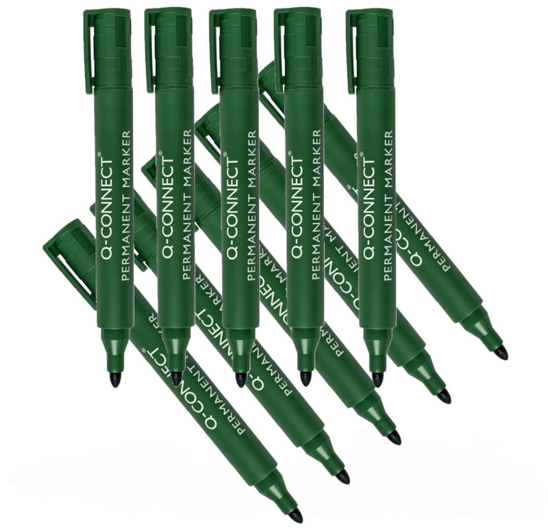 Q-Connect Permanent Marker Pen Bullet Tip Green (Pack of 10) KF01773