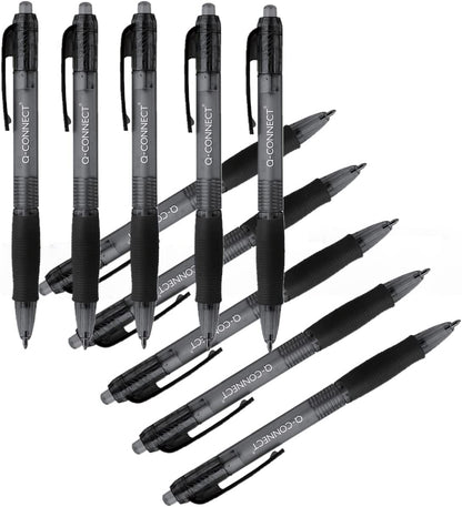 Q-Connect Retractable Ballpoint Pen Medium Black (Pack of 10