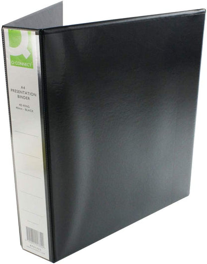 Q-Connect 40mm A4 Presentation 4d-Ring Binder - Black 40mm