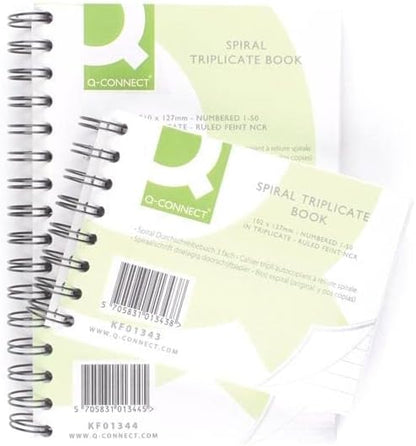 Q-Connect Feint Ruled Wirebound Triplicate Book 102x127mm