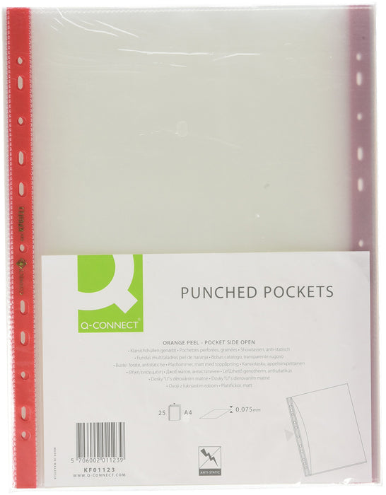 Q-Connect Punched Pocket A4 Deluxe Side-Opening Orange Peel Strip (Pack of 25) 1 Orange Peel Strip