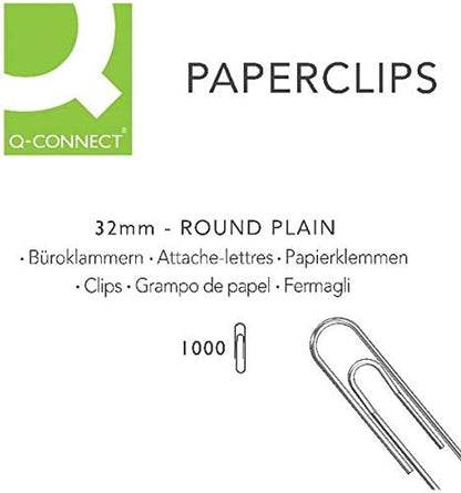 Q-Connect Paperclips Plain 32mm (Pack of 1000