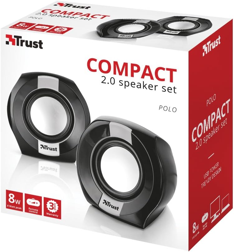 Trust 20943 Polo 2.0 Compact PC Speakers for Computer and Laptop, 8 W, USB Powered , Black Polo 8 W