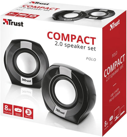 Trust 20943 Polo 2.0 Compact PC Speakers for Computer and Laptop, 8 W, USB Powered , Black Polo 8 W