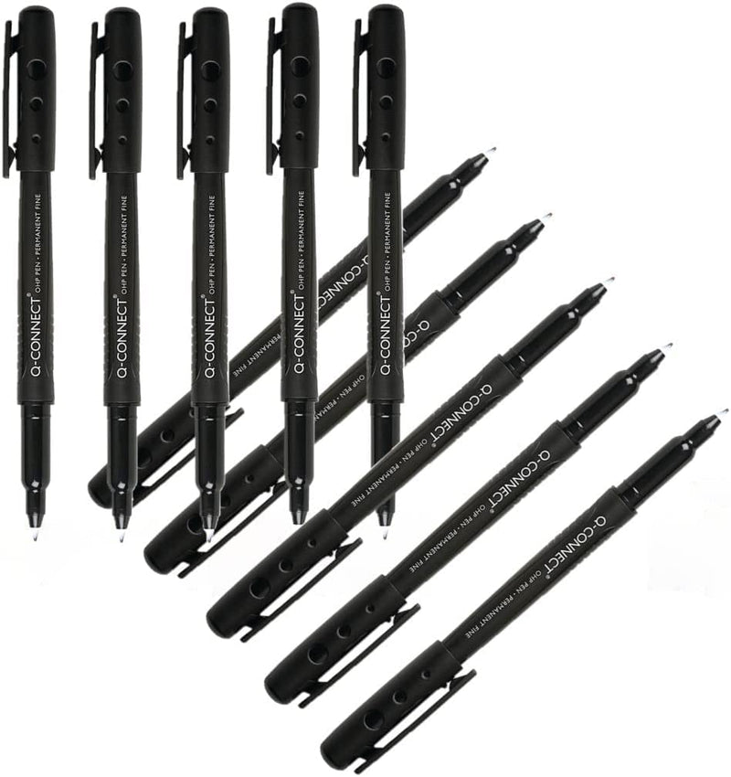 Q-Connect OHP Pen Permanent Fine Black (Pack of 10