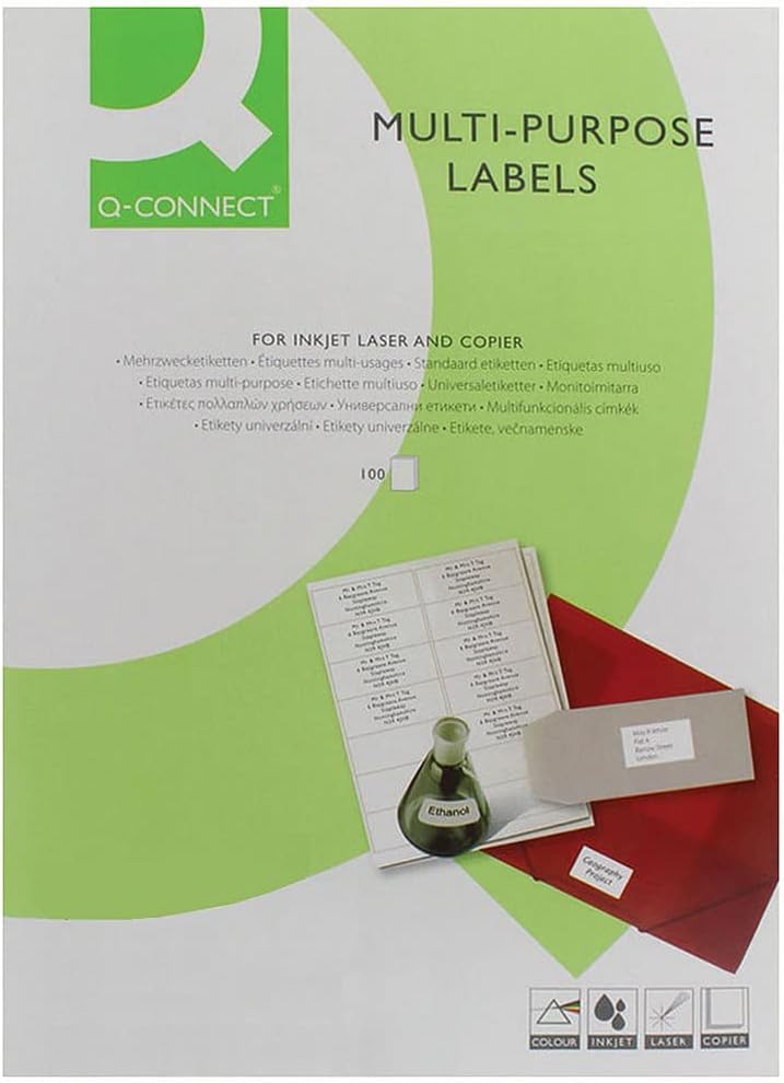 Q-Connect Multi-Purpose Label 199.6x289mm 1 per A4 Sheet Pack of 100 White