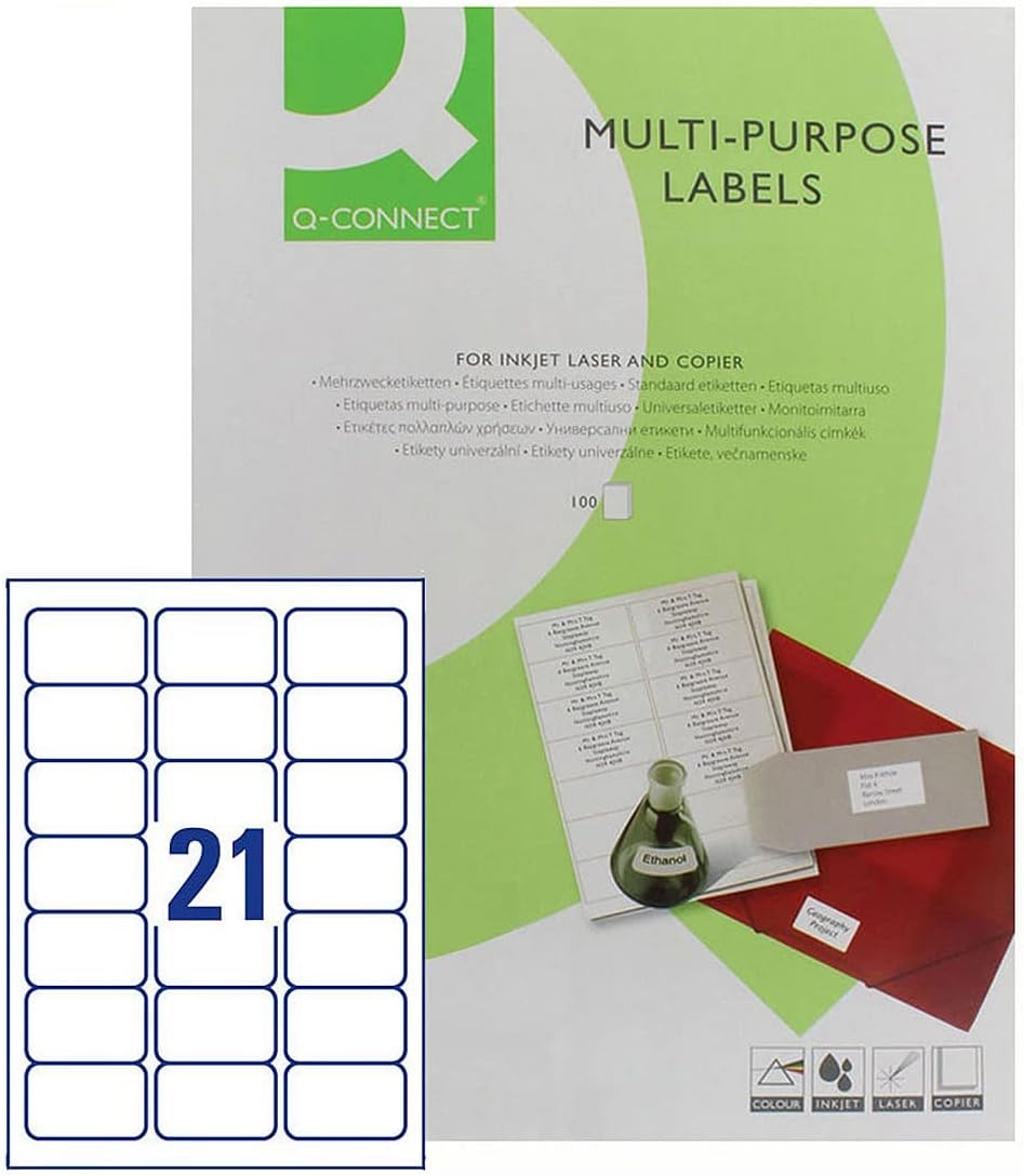 Q-Connect Multipurpose Labels 63.5x38mm 21 Per Sheet White (2100 Pack) KF2605