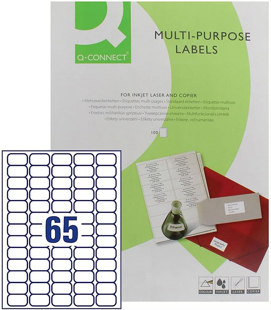 Q-Connect Multi-purpose Label 38.1x21.2mm 65 Per A4 Sheet - White (Pack of 100