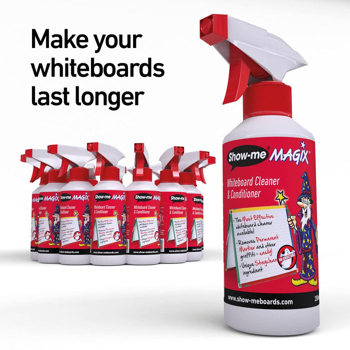 Show-Me Whiteboard Eraser Pack, Mini Erasers for Drywipe Boards & Chalkboards in Schools & Show-Me MAGIX Whiteboard Cleaner, Versatile & Easy-to-Use Whiteboard Cleaner A1 + Whiteboard Cleaner