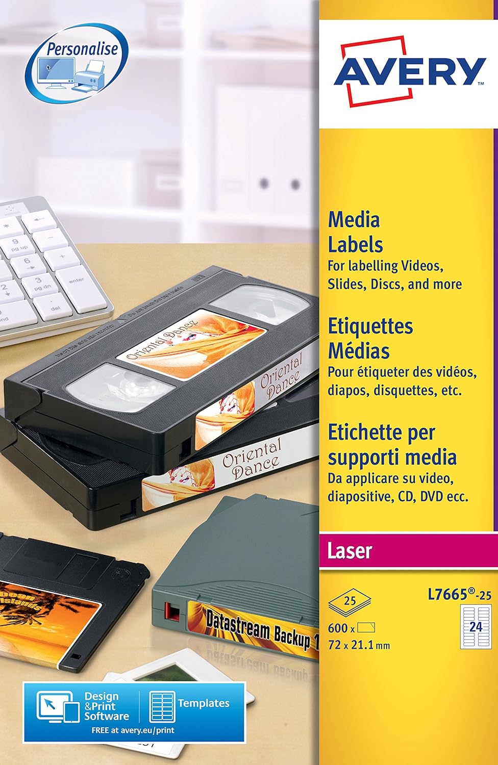 Avery L7665-25 Self-Adhesive Data Cartridge/Data Storage Labels, 24 Labels Per A4 Sheet, White