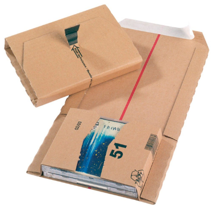 Jiffy Wrap Around Cardboard Postal Box, Size 51 (CD), 147 x 126 x 55mm, Brown (Pack of 20)