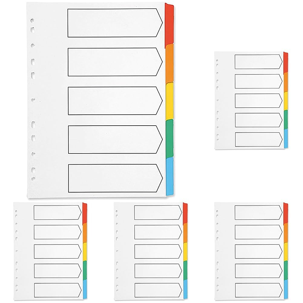 Q-Connect 5-Part Index Multi-Punched Reinforced Board Multi-Colour Blank Tabs A4 White KF01525 (Pack of 5